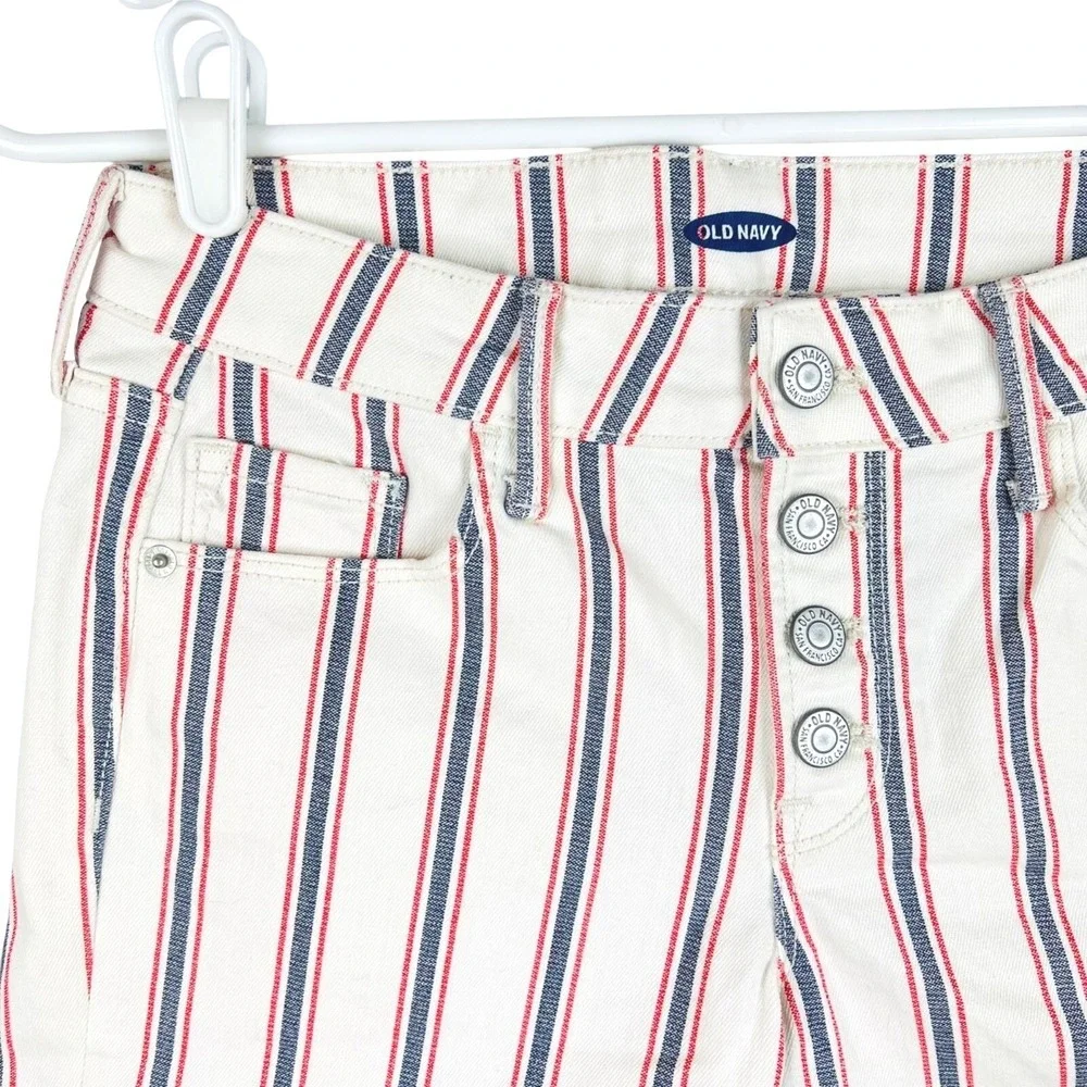 Old Navy Women's Shorts Size‎ 2 Striped Cream Navy Red Rolled Hem Button-Fly NWT